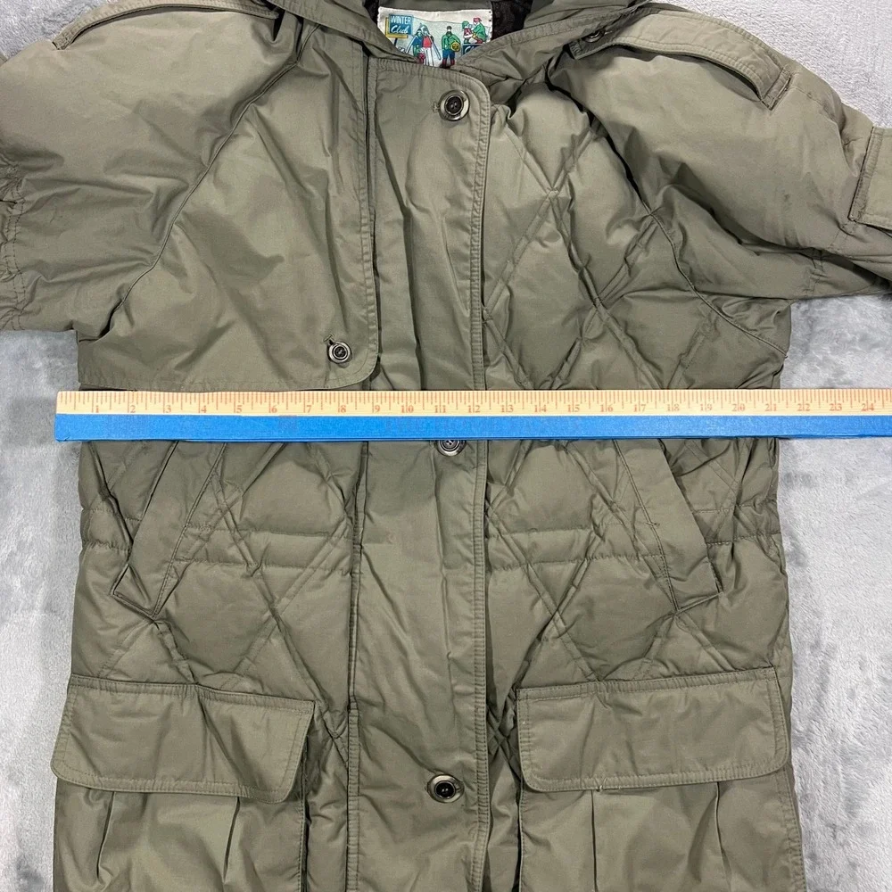 Winter Club Cyclone Down Parka Mens Small Olive Green Quilted Hooded Vintage